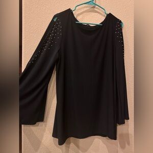 Tiana B Black Studded Cold Shoulder Cut Long-Sleeve Dress